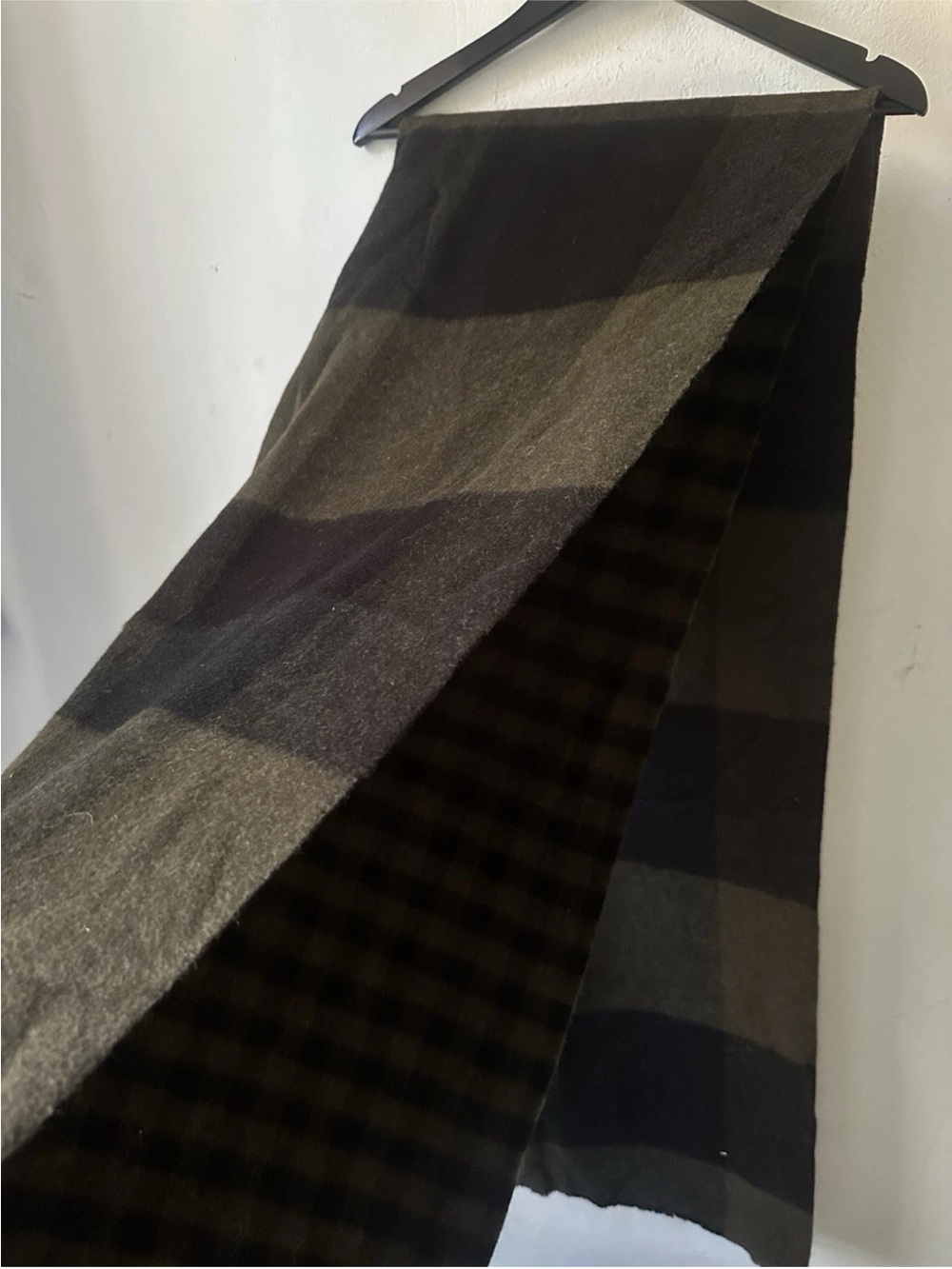 NWT Banana Republic Green Unisex Reversible Wool Scarf Brown Black Plaid Check - Picture 3 of 6